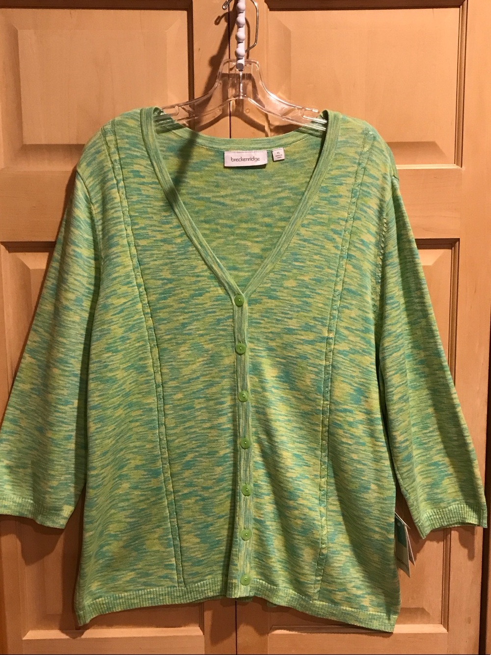 New breckenridge Green and Aqua Marled V-Neck Cardigan